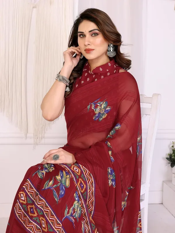 Maroon_Polyester_Printed_Chiffon_Saree_For_Women