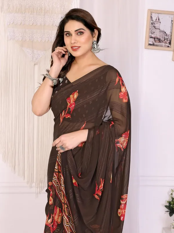 Brown_Polyester_Bandhani_Marshmallow_Saree_For_Women