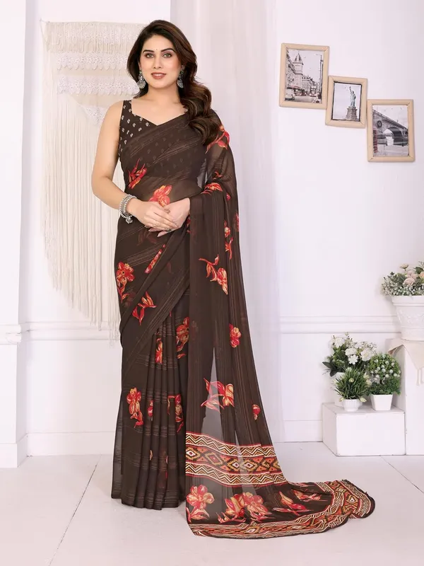 Brown_Polyester_Bandhani_Marshmallow_Saree_For_Women