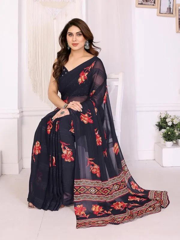 Black_Polyester_Zari_Chiffon_Saree_For_Women