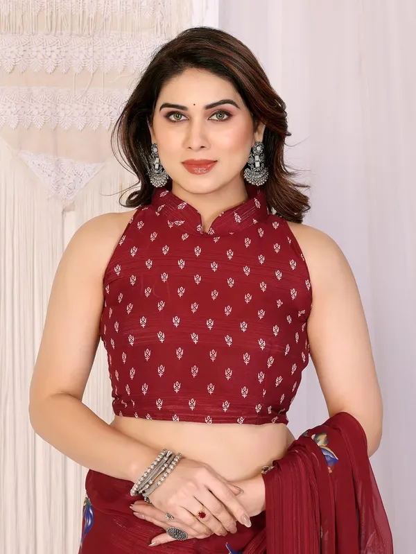 Maroon_Polyester_Printed_Batik_Chiffon_Saree_For_Women