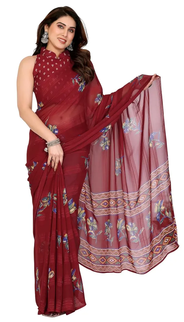 Maroon_Polyester_Printed_Batik_Chiffon_Saree_For_Women