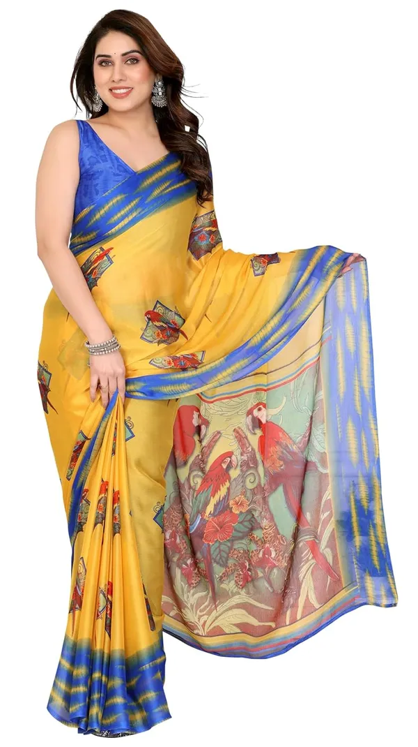 Yellow_Chiffon_Printed_Chiffon_Saree_For_Women