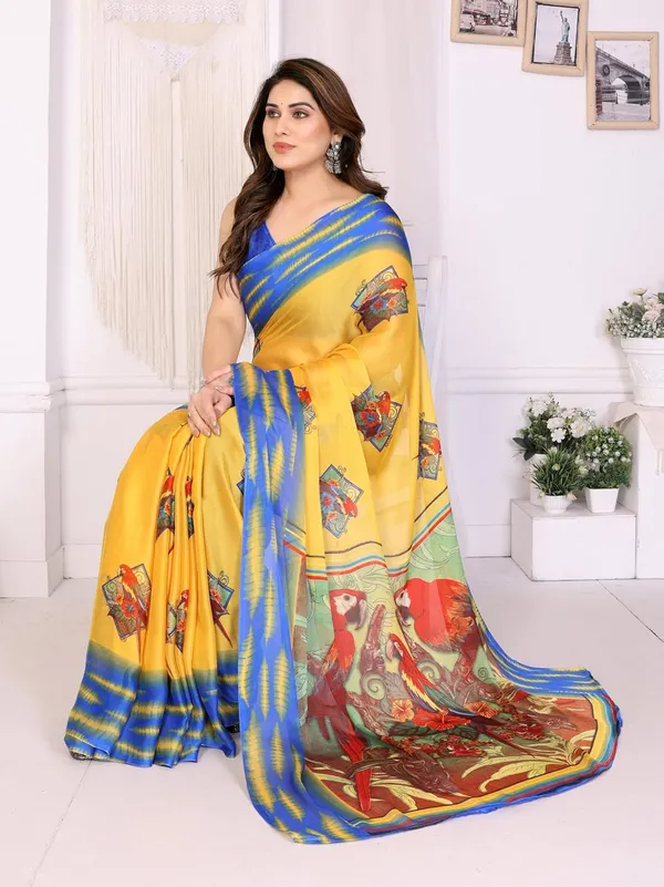 Yellow_Chiffon_Printed_Chiffon_Saree_For_Women