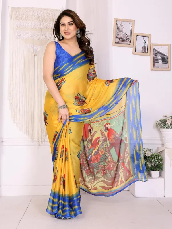 Yellow_Georgette_Chiffon_Georgette_Saree_For_Women