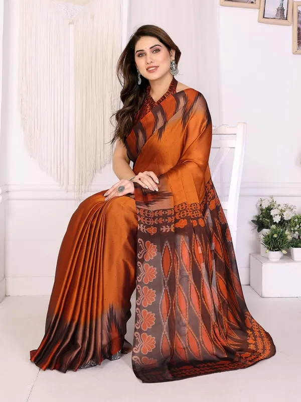 Orange_Georgette_Chiffon_Georgette_Saree_For_Women