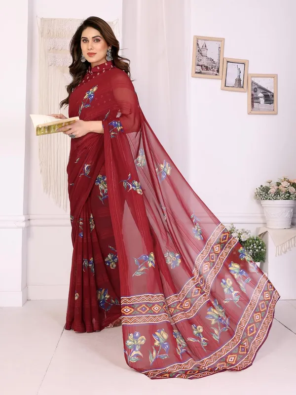 Maroon_Polyester_Zari_Chiffon_Saree_For_Women