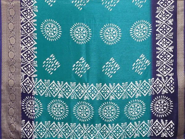 Teal_Blue_Cotton_Blend_Printed_Dola_Silk_Saree_For_Women