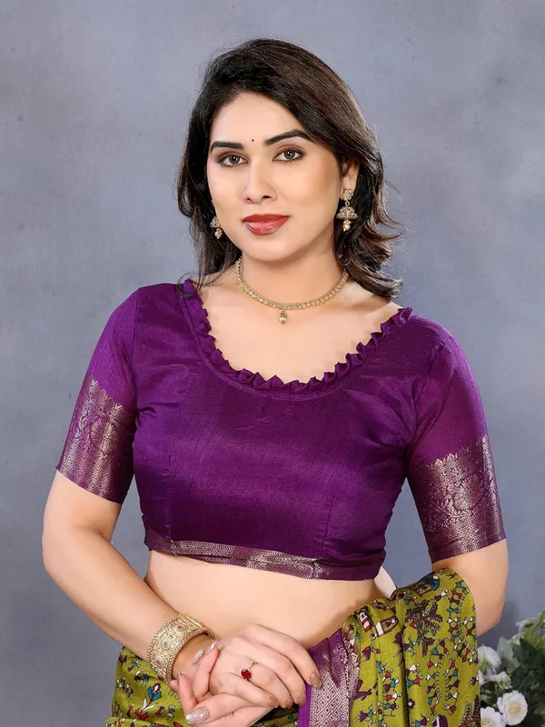 Mehendi_Green_Cotton_Blend_Printed_Dola_Silk_Saree_For_Women
