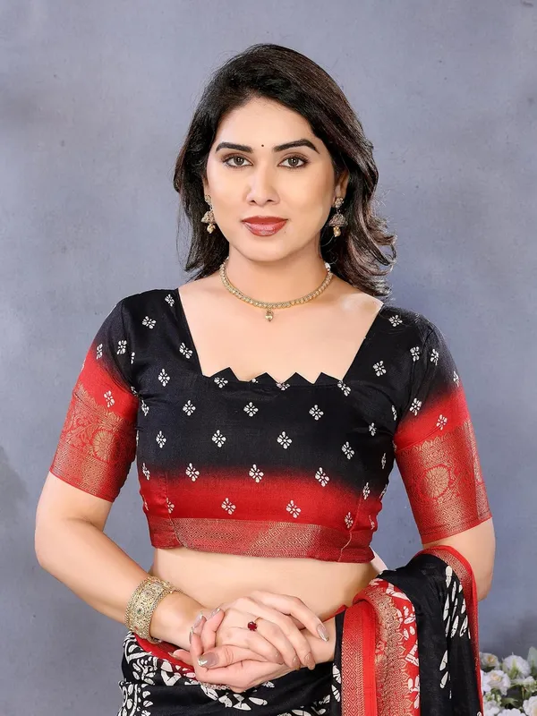 Black_Cotton_Blend_Printed_Dola_Silk_Saree_For_Women