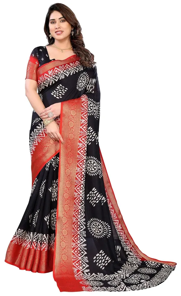 Black_Cotton_Blend_Printed_Dola_Silk_Saree_For_Women