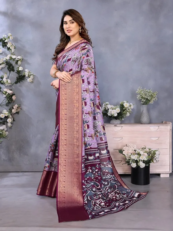 Purple_Cotton_Blend_Printed_Dola_Silk_Saree_For_Women