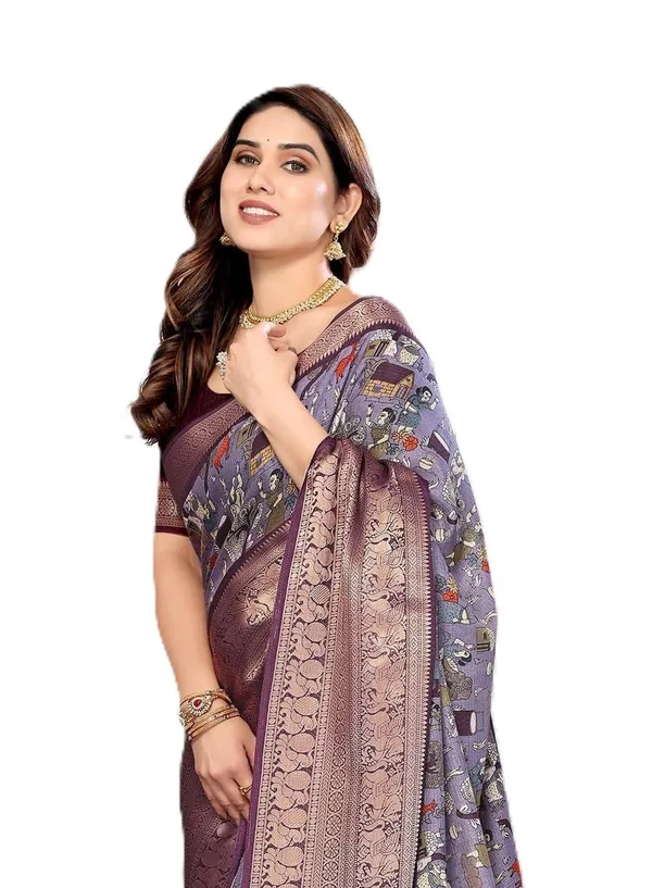 Purple_Dola_Silk_Kalamkari_Print_Saree_For_Women