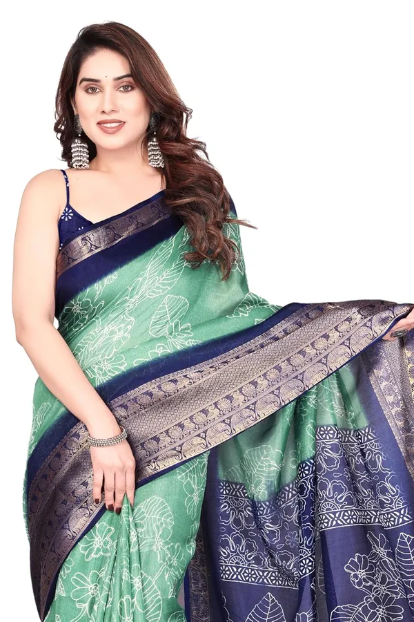 Sea_Green_And_Navy_Blue_Silk_Printed_Dola_Silk_Saree_For_Women