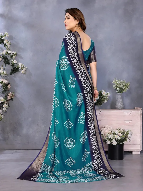 Teal_Blue_Cotton_Blend_Dola_Silk_Saree_For_Women