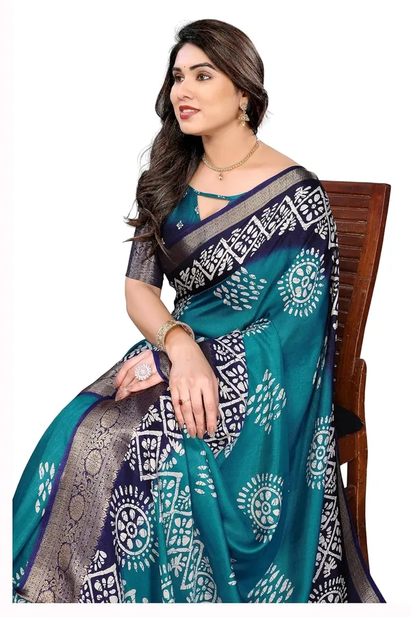 Teal_Blue_Cotton_Blend_Dola_Silk_Saree_For_Women