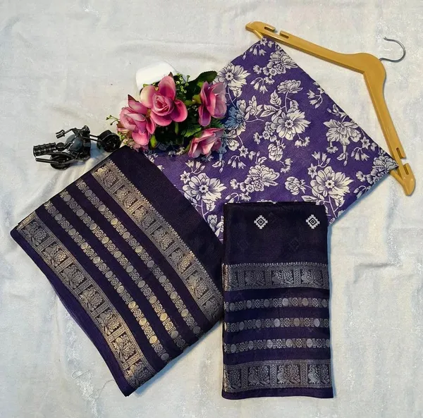 Lavender_Cotton_Blend_Printed_Dola_Silk_Saree_For_Women