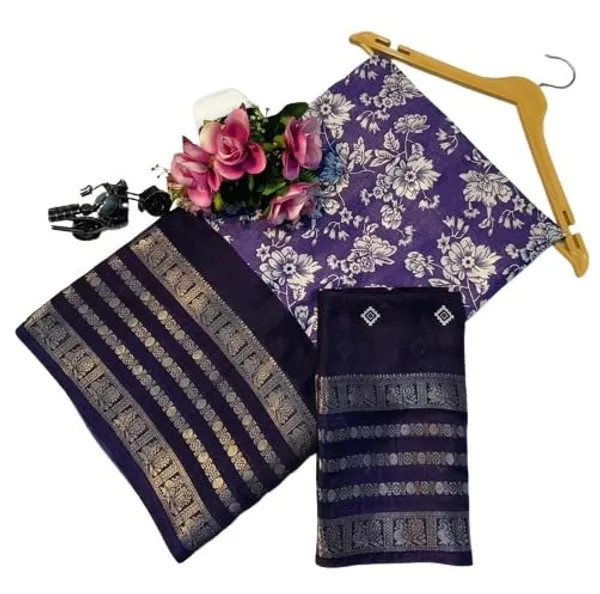 Lavender_Cotton_Blend_Printed_Dola_Silk_Saree_For_Women