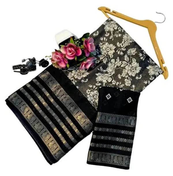 Dark_Grey_Cotton_Blend_Printed_Dola_Silk_Saree_For_Women