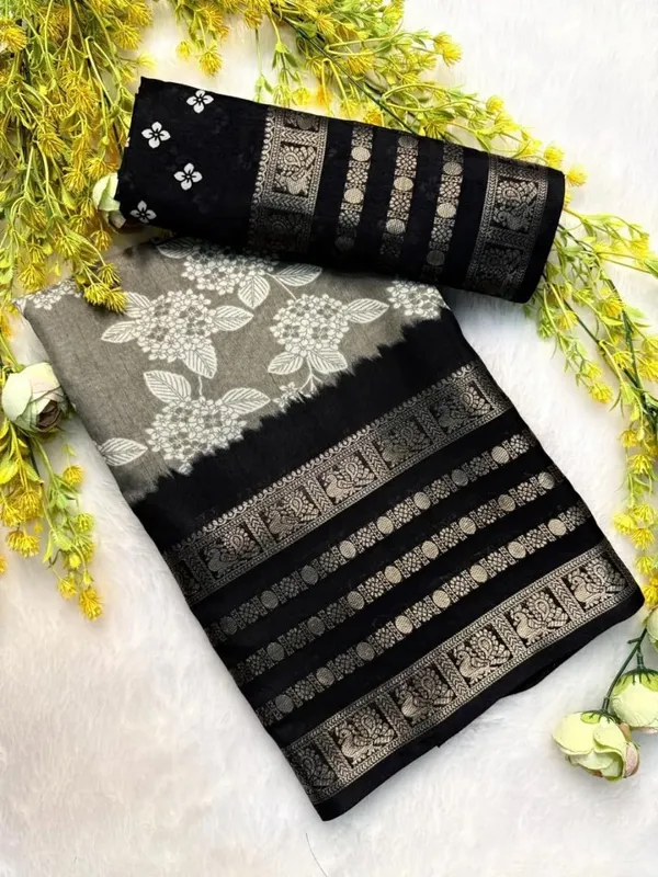 Dusty_Grey_Cotton_Blend_Printed_Dola_Silk_Saree_For_Women