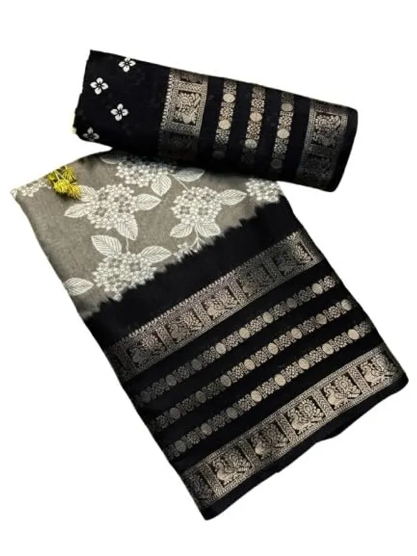 Dusty_Grey_Cotton_Blend_Printed_Dola_Silk_Saree_For_Women