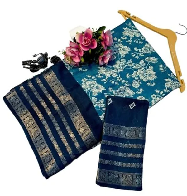 Sky_Blue_Cotton_Blend_Printed_Dola_Silk_Saree_For_Women
