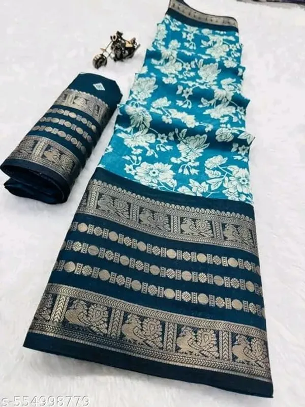 Teal_Blue_Silk_Printed_Dola_Silk_Saree_For_Women