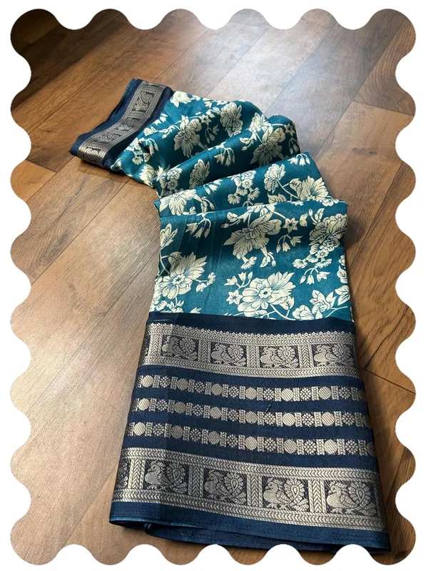 Teal_Blue_Silk_Printed_Dola_Silk_Saree_For_Women