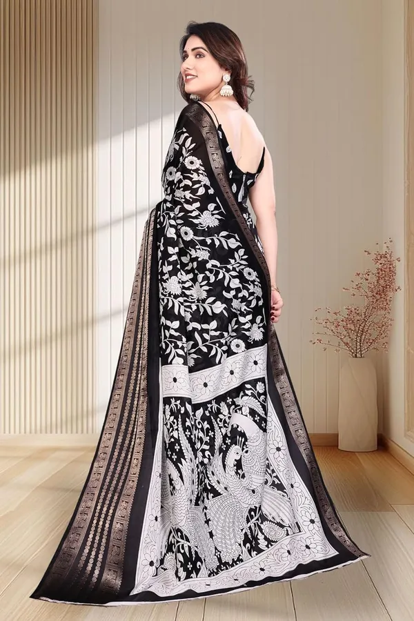 Black_And_White_Silk_Printed_Dola_Silk_Saree_For_Women