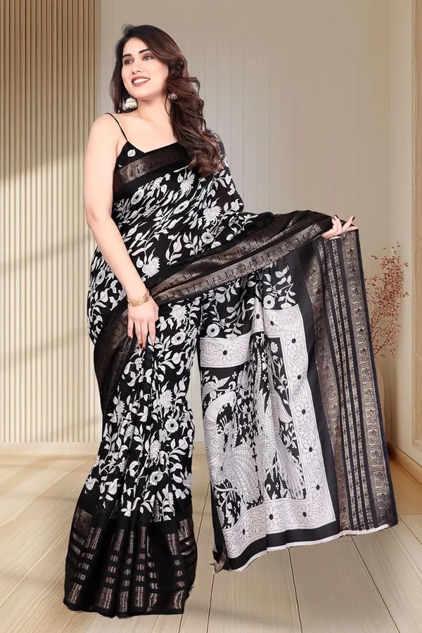 Black_And_White_Silk_Printed_Dola_Silk_Saree_For_Women