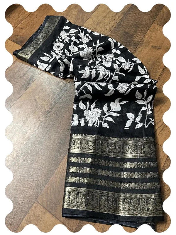 Black_And_White_Silk_Printed_Dola_Silk_Saree_For_Women