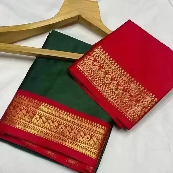Dark_Green_Cotton_Blend_Printed_Dola_Silk_Saree_For_Women