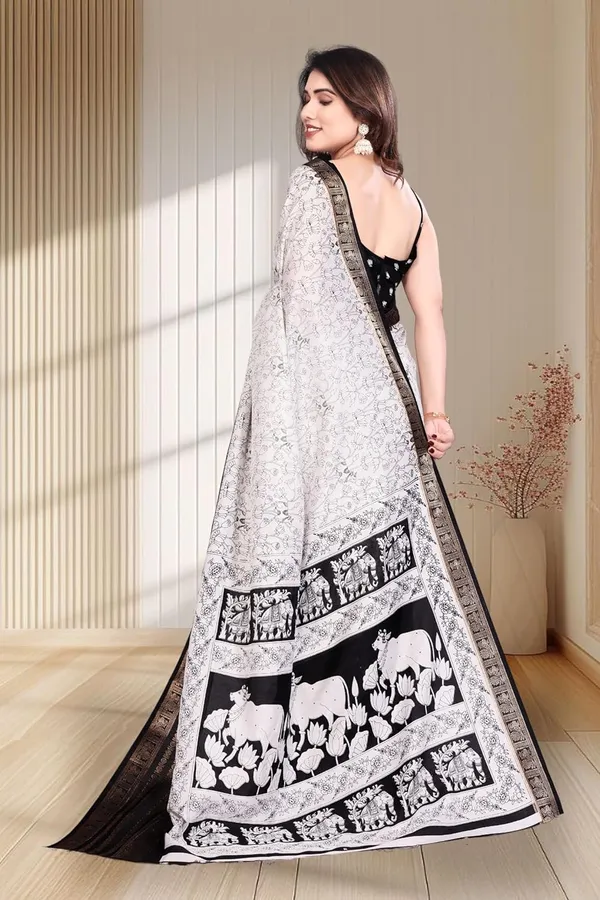 White_Silk_Printed_Dola_Silk_Saree_For_Women