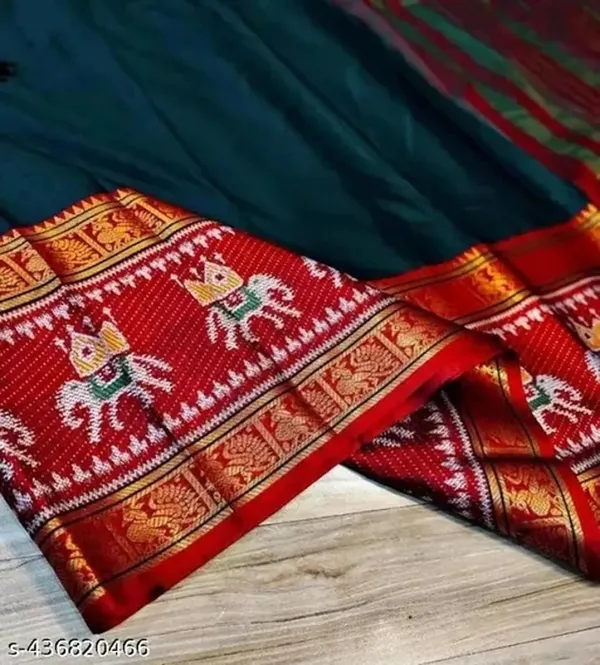 Bottle_Green_Cotton_Blend_Kanjivaram_Silk_Saree_For_Women