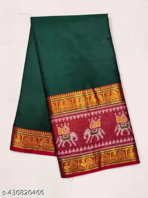Bottle_Green_Cotton_Blend_Kanjivaram_Silk_Saree_For_Women