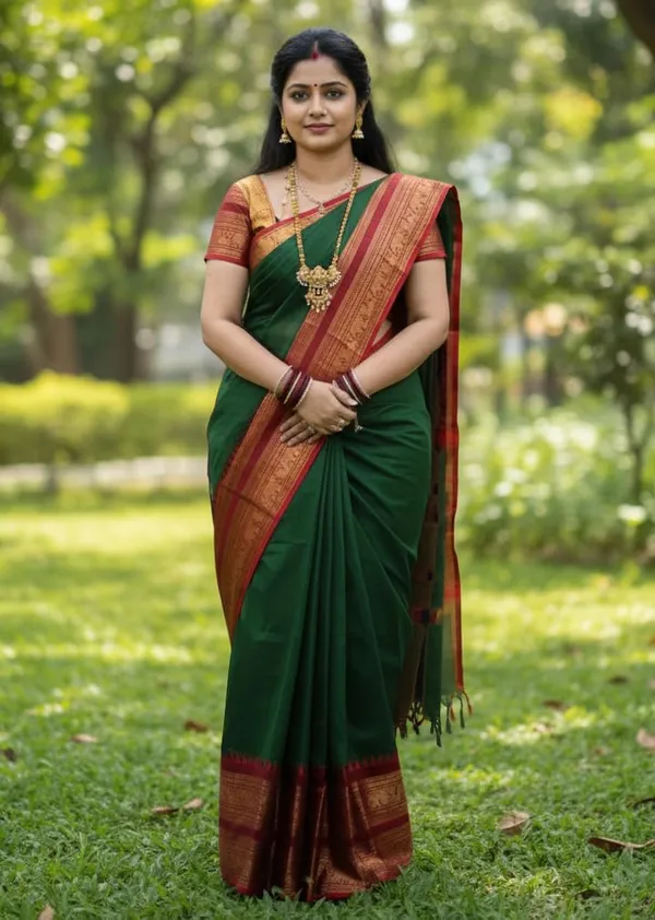 Dark_Green_Cotton_Blend_Narayanpet_Cotton_Silk_Saree_For_Women