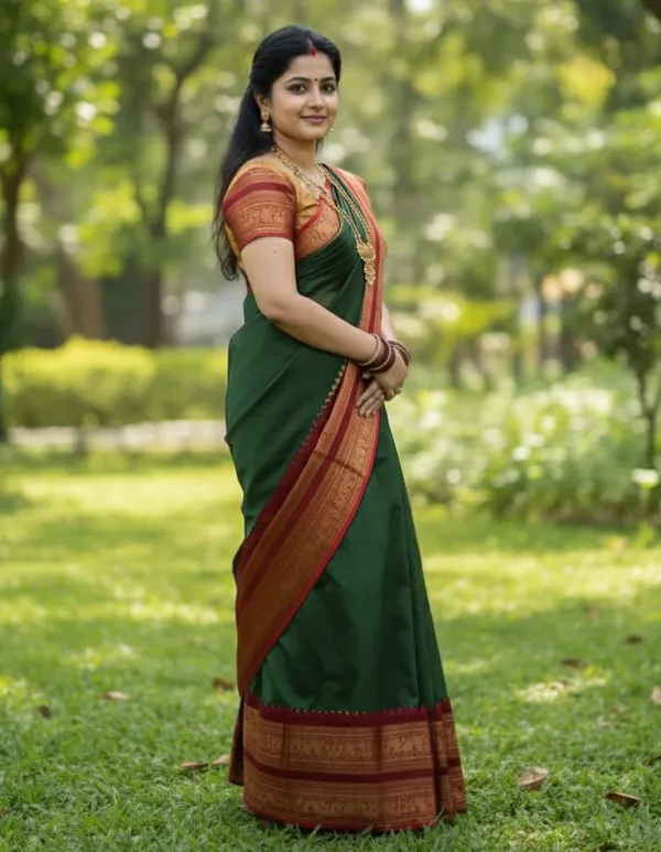 Green_Cotton_Blend_Kanjivaram_Silk_Saree_For_Women