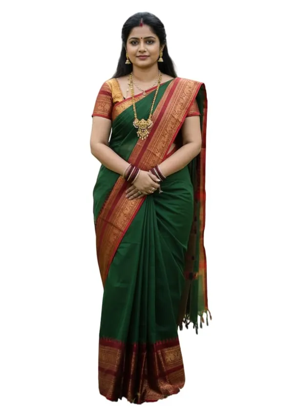 Green_Cotton_Blend_Kanjivaram_Silk_Saree_For_Women