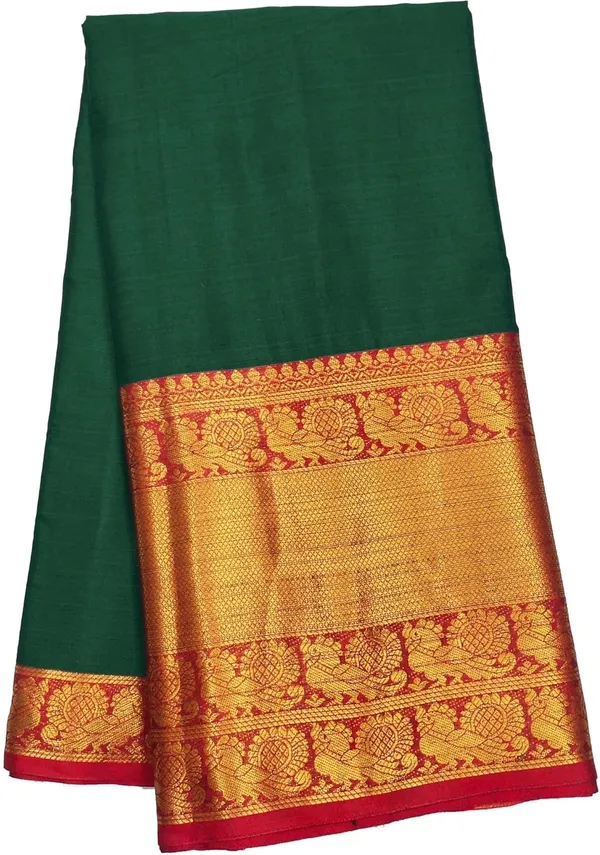Dark_Green_Cotton_Blend_Narayanpet_Cotton_Silk_Saree_For_Women