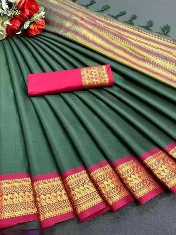Green_Cotton_Blend_Narayanpet_Cotton_Silk_Saree_For_Women