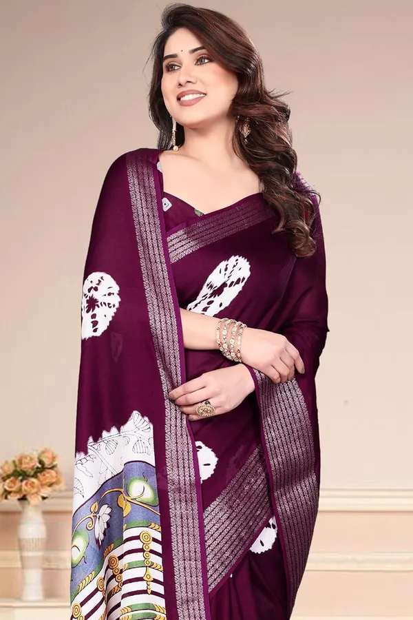 Dark_Wine_Silk_Bandhani_Marshmallow_Saree_For_Women