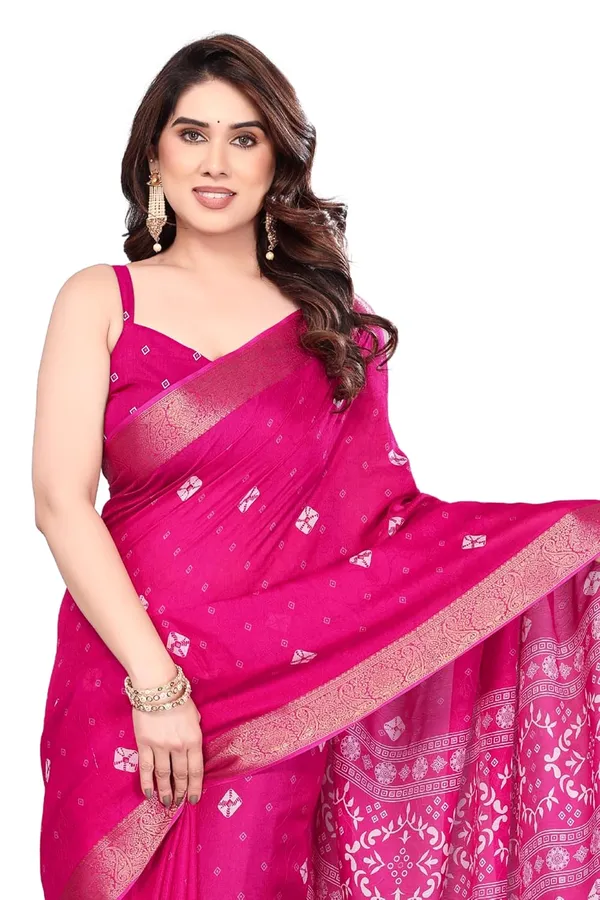 Hot_Pink_Silk_Bandhani_Marshmallow_Saree_For_Women