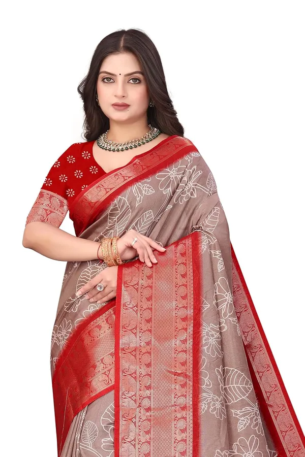 Red_And_Grey_Dola_Silk_Kalamkari_Print_Saree_For_Women