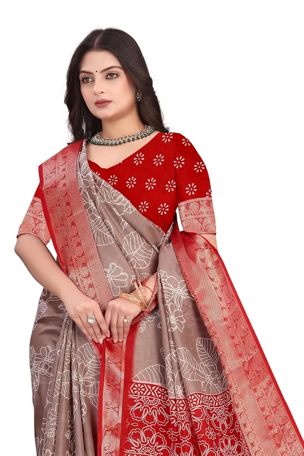 Red_And_Grey_Dola_Silk_Kalamkari_Print_Saree_For_Women