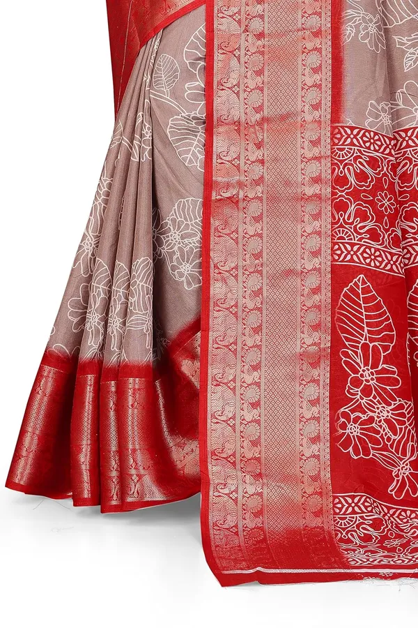 Red_And_Grey_Dola_Silk_Kalamkari_Print_Saree_For_Women