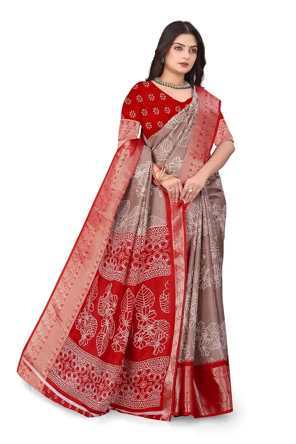 Red_And_Grey_Dola_Silk_Kalamkari_Print_Saree_For_Women