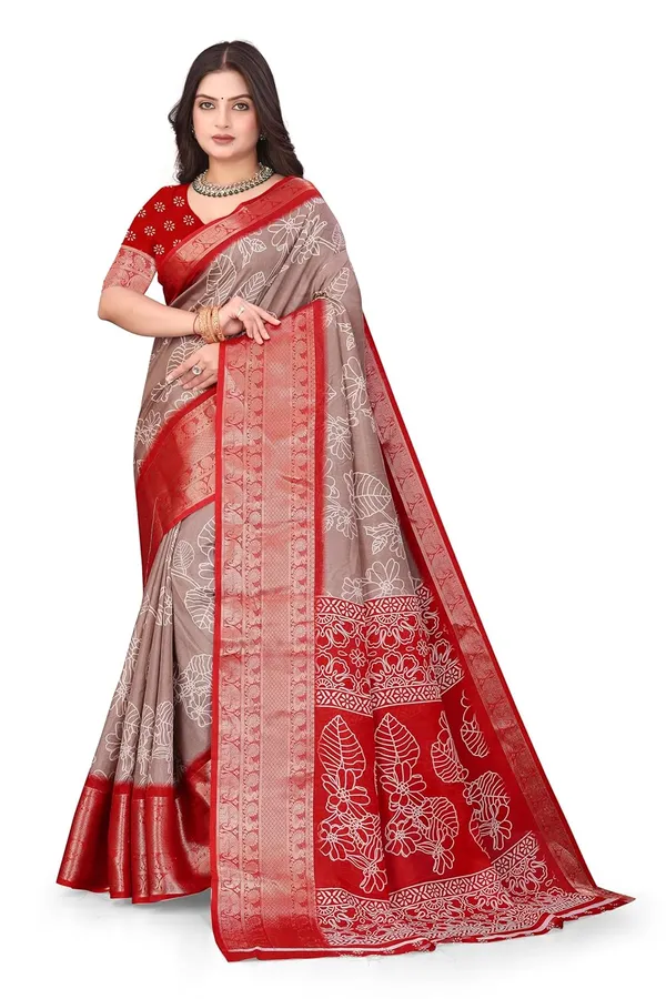 Red_And_Grey_Dola_Silk_Kalamkari_Print_Saree_For_Women