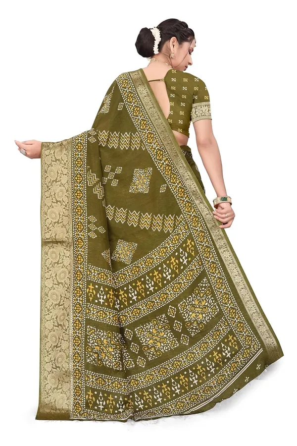 Mehendi_Green_Dola_Silk_Kalamkari_Print_Saree_For_Women