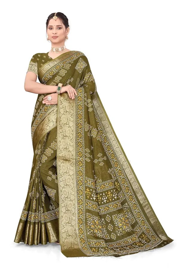 Mehendi_Green_Dola_Silk_Kalamkari_Print_Saree_For_Women