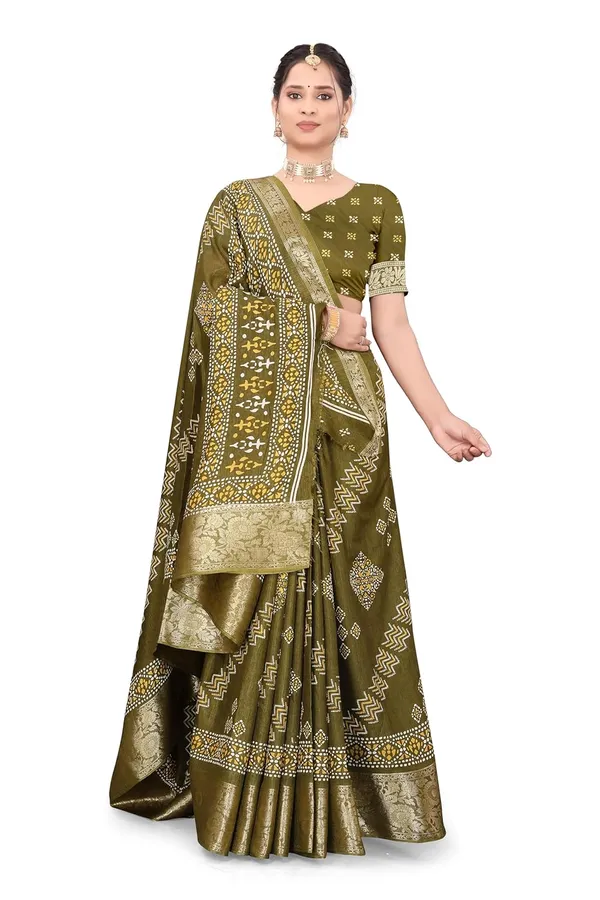 Mehendi_Green_Dola_Silk_Kalamkari_Print_Saree_For_Women
